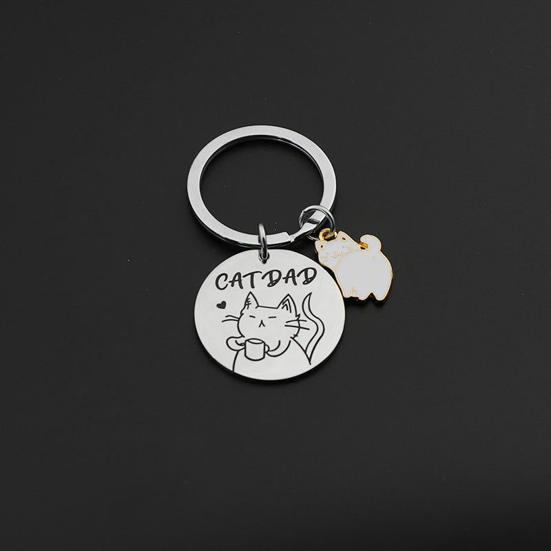 Wholesale Father's Day Children's Day Stainless Steel Kitten Pendant Keychain